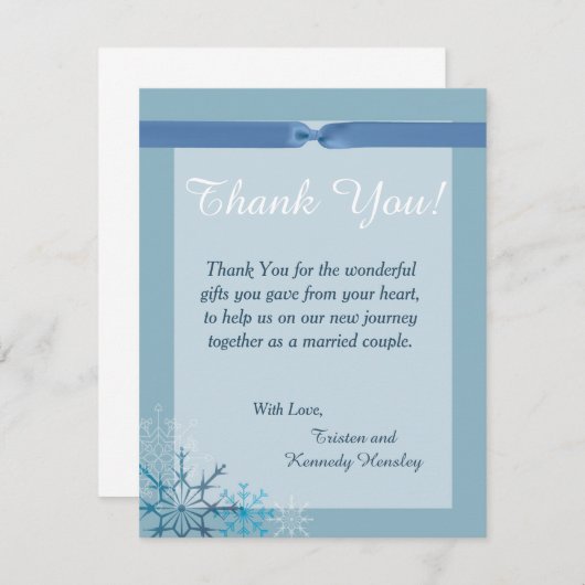 Blauwe Sneeuwvlok 4x5 Platte Trouw Huwelijkskaart Kaart (Voorkant / Achterkant)