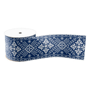 Blauwe Sneeuwvlok & Bloemrijke Fair Isle Kerstmis Grosgrain Lint
