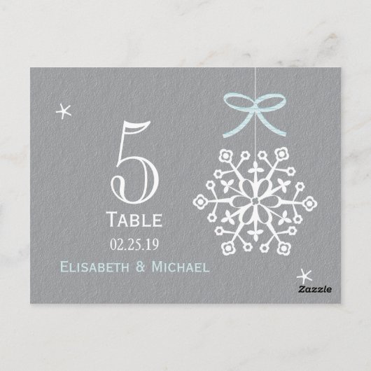 Blauwe sneeuwvlok bruiloft receptie tafel nummer K Briefkaart (Achterkant)