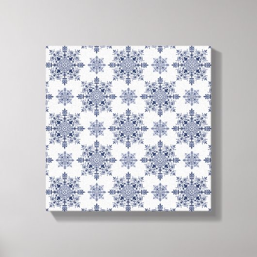 Blauwe Sneeuwvlok Damast Patroon Canvas Afdruk (Voorkant)