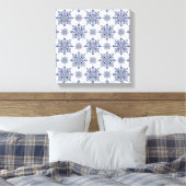 Blauwe Sneeuwvlok Damast Patroon Canvas Afdruk (Insitu (Slaapkamer))