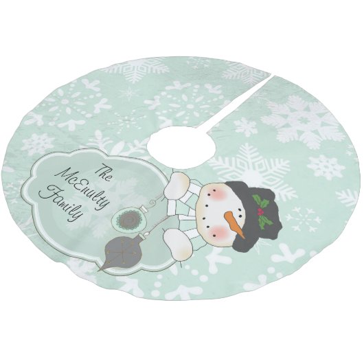 Blauwe sneeuwvlok en Snowman Holiday Tree Skirt Kerstboom Rok (Gekanteld)
