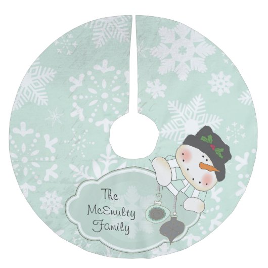 Blauwe sneeuwvlok en Snowman Holiday Tree Skirt Kerstboom Rok (Voorkant)