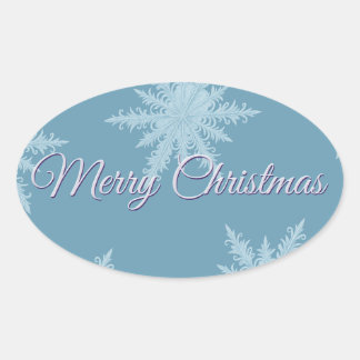 Blauwe Sneeuwvlok Kerst Ovale Sticker
