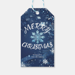 Blauwe Sneeuwvlok Kerstcadeautag   Winter H Cadeaulabel
