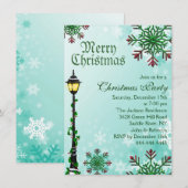 Blauwe sneeuwvlok & lichte kerstfeest uitnodiging (Voorkant / Achterkant)