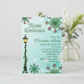 Blauwe sneeuwvlok & lichte kerstfeest uitnodiging (Staand voorkant)