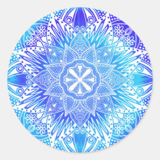Blauwe Sneeuwvlok Mandala Ronde Sticker