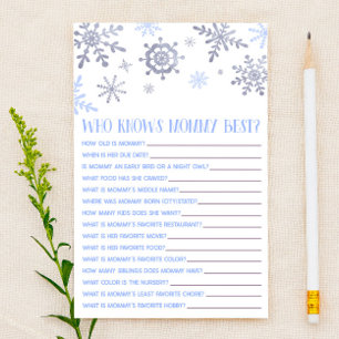 Blauwe Sneeuwvlok Wie Kent Mamma Baby Shower Spel Briefpapier