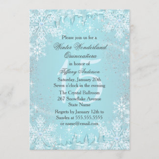 Blauwe sneeuwvlok Winter Wonderland Quinceanera Kaart