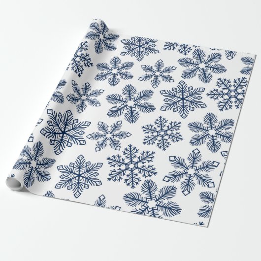 Blauwe sneeuwvlokken cadeaupapier (Uitgerold)