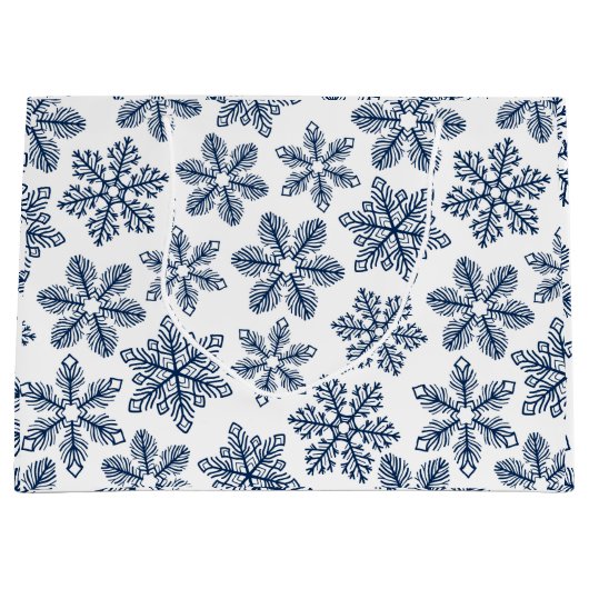 Blauwe sneeuwvlokken groot cadeauzakje (Voorkant)