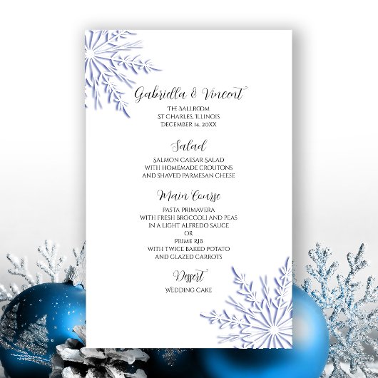 Blauwe sneeuwvlokken in het menu White Winter Wedd