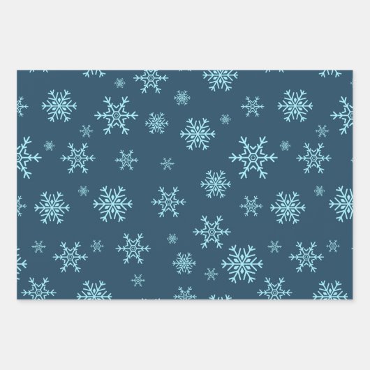 Blauwe Sneeuwvlokken Kerstset van 3 Inpakpapier Vel (Voorkant)