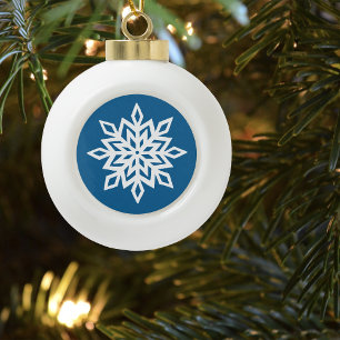 Blauwe Sneeuwvlokken Klassieke Witte Winter Sneeuw Keramische Bal Ornament
