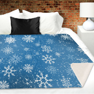 Blauwe Sneeuwvlokken Klassieke Witte Winter Sneeuw Sherpa Deken