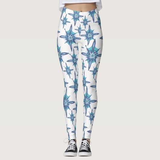 blauwe sneeuwvlokken leggings (Voorkant)