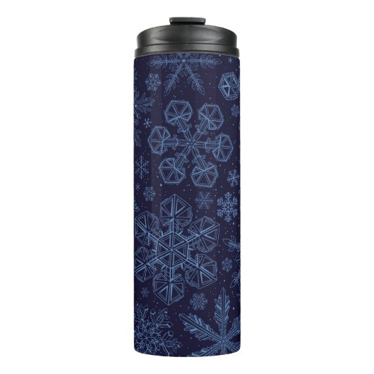 Blauwe sneeuwvlokken op blauw thermosbeker (Voorkant)