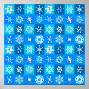 Blauwe Sneeuwvlokken Patroon Poster