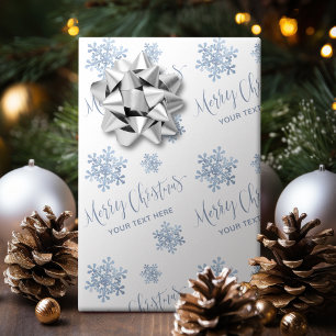 Blauwe Sneeuwvlokken Prettig Kerstmis Calligraphy Cadeaupapier