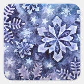 Blauwe sneeuwvlokken vierkante sticker (Voorkant)