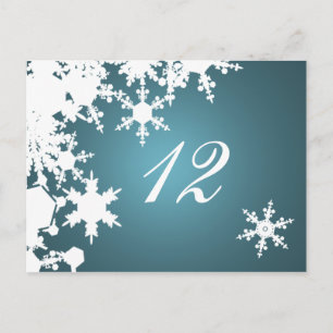 blauwe sneeuwvlokken wintertrouwtafel - zitkaart briefkaart