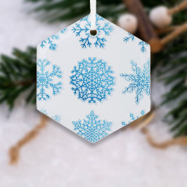 Blauwe sneeuwvlokken Witte kerst Glas Ornament