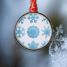 Blauwe sneeuwvlokken Witte kerst Metalen Ornament
