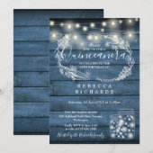 Blauwe snoerlampen Metselwerkpotten Quinceañera 15 Kaart (Voorkant / Achterkant)