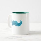 Blauwe snor (Faux Glitter Graphic) Tweekleurige Koffiemok (Voorkant links)