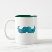 Blauwe snor (Faux Glitter Graphic) Tweekleurige Koffiemok (Links)