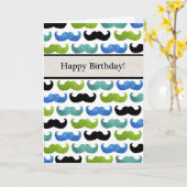 Blauwe snor patroon - Happy Birthday voor hem Kaart (Gele Bloem)