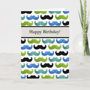 Blauwe snor patroon - Happy Birthday voor hem Kaart