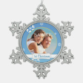 Blauwe Snowflake Eerste Kerstmis Sjabloon Tin Sneeuwvlok Ornament (Voorkant)