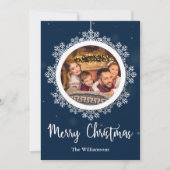 Blauwe Snowflake kerstfoto Feestdagenkaart (Voorkant)