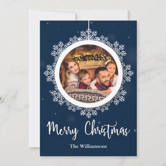 Blauwe Snowflake kerstfoto Feestdagenkaart (Voorkant)