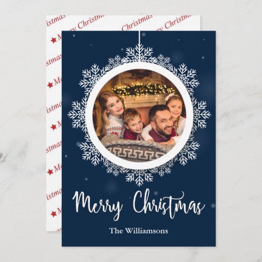 Blauwe Snowflake kerstfoto Feestdagenkaart (Voorkant / Achterkant)