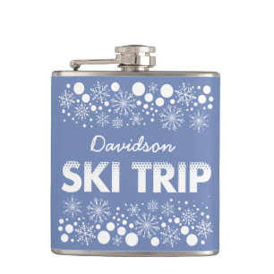 Blauwe Snowflake Ski Trip-kolf Heupfles