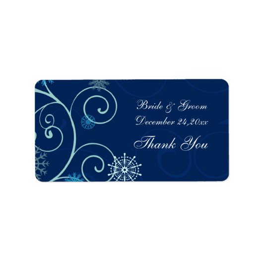 Blauwe Snowflakes kerstbruiloft labels (Voorkant)