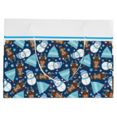 Blauwe Snowman en Blauwe kerstboom Gift Bag Groot Cadeauzakje (Achterkant)