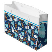 Blauwe Snowman en Blauwe kerstboom Gift Bag Groot Cadeauzakje (Achterkant Gekanteld)