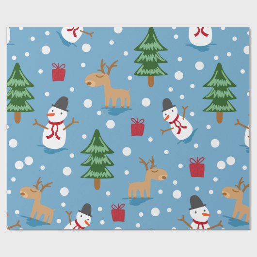 Blauwe Snowman en rode, gele cadeautjes Cadeaupapier (Vlak)