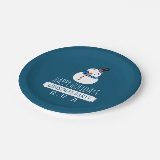 Blauwe Snowman, kerstfeest Papieren Bordje (Gekanteld)