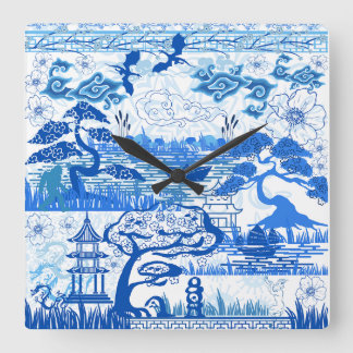 Blauwe snuffel vierkante klok