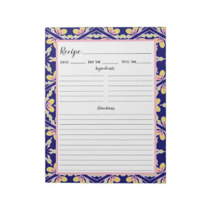 Blauwe Spaanse mediterrane Tegel Patroonreceptie Notitieblok