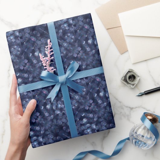 Blauwe Sparkle Bokeh-verlichting Cadeaupapier (Geschenken)