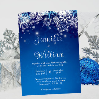 Blauwe Sparkle Sneeuwvlok Winter Bruiloft Kaart