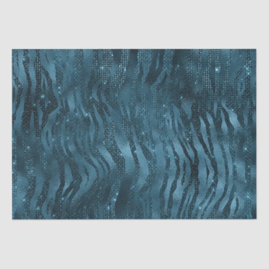 Blauwe Sparkle Zebra Print Tissuepapier (Voorkant)