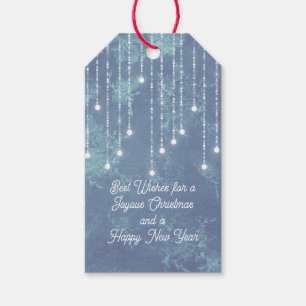 Blauwe Sparkly Lights en Snowflakes Cadeaulabel