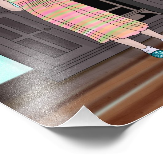 Blauwe Sparkly Schoenen | Klein meisje dat tv kijk Foto Afdruk (Hoek)